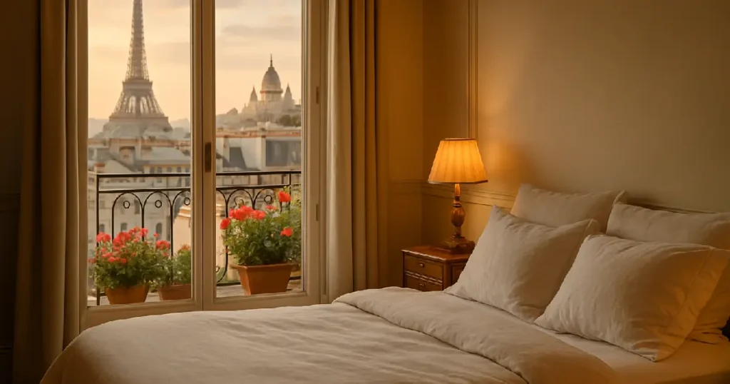 chambre avec vue sur la tour Eiffel et sur le Sacré Coeur