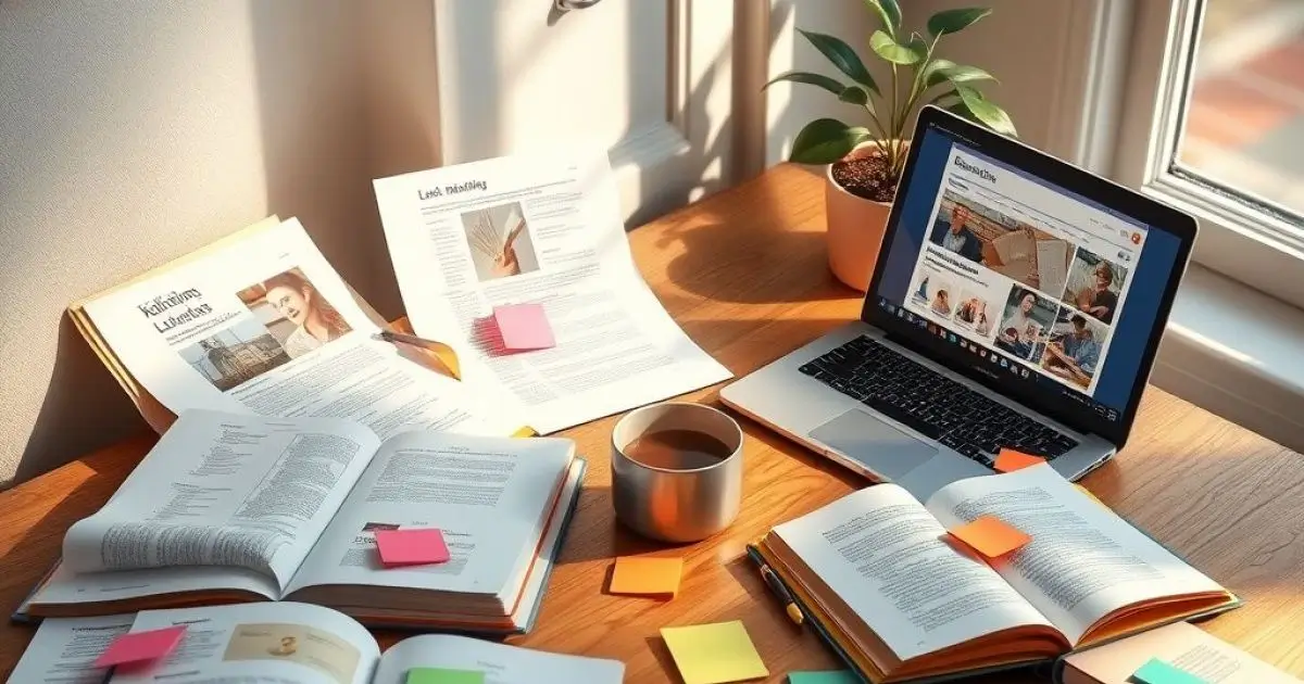 Plusieurs annales sont ouverts pour réviser des examens ainsi qu'un ordinateur avec des cours dessus