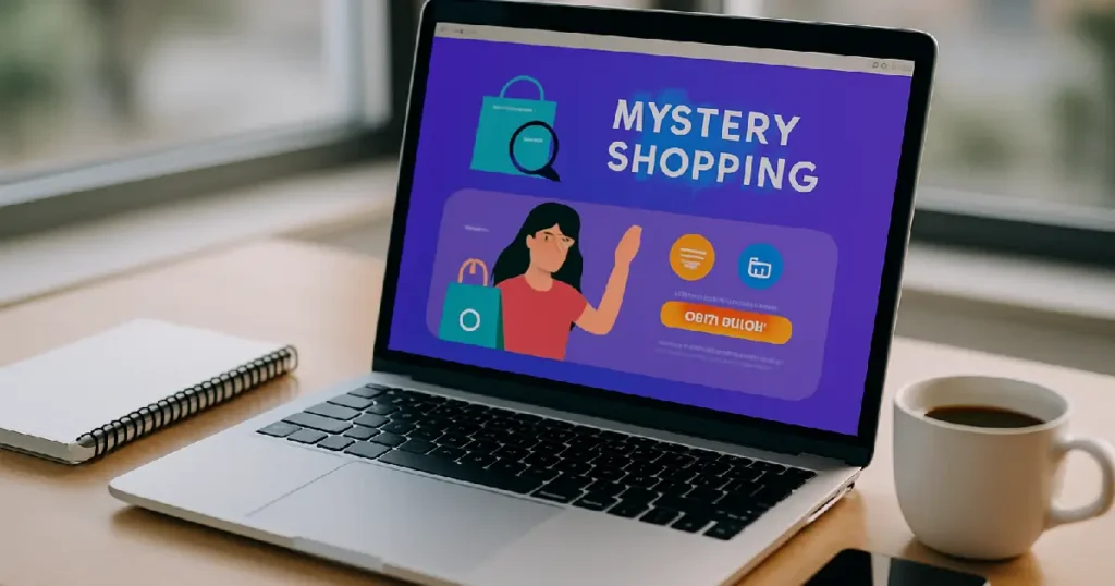 Ordinateur acec une annonce pour devenir client mystère