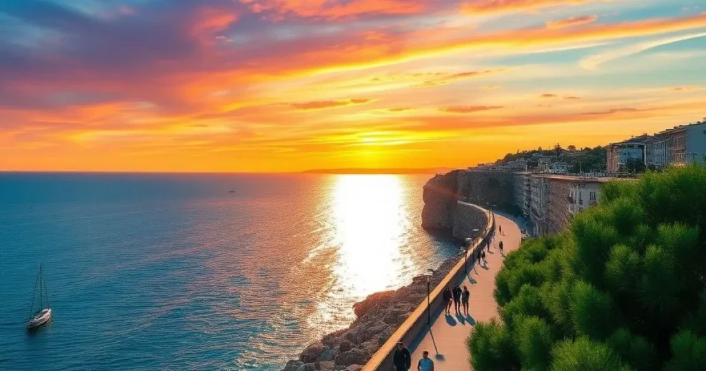 La corniche de Marseille avec un couché de soleil