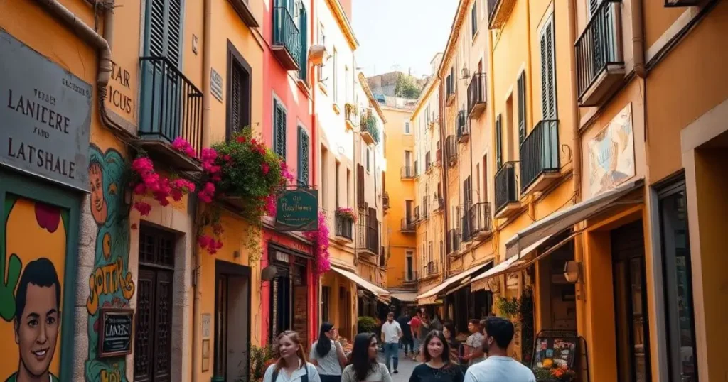 Quartier du Panier de Marseille avec de nombreux touristes et habitants dans la rue
