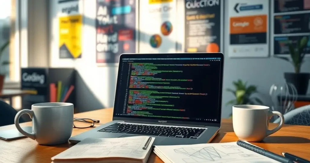 Ordinateur de bureau affichant un code complexe sur son écran