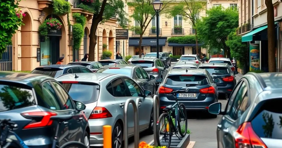 De nombreuses voitures sont garées dans une rue de Paris
