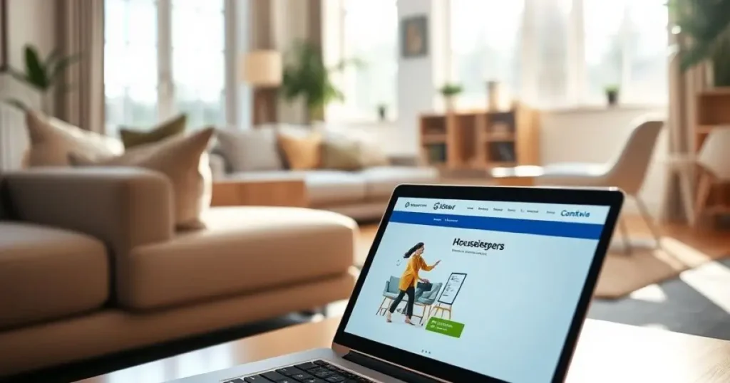 Ordinateur avec un site internet pour trouver sa femme de ménage