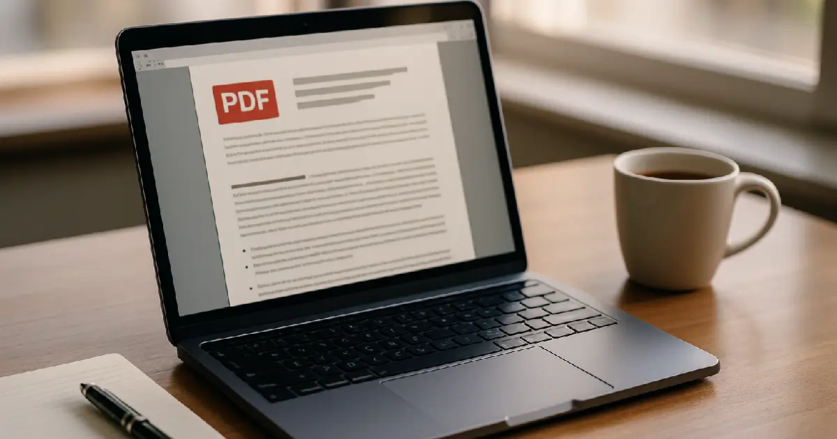 ordinateur avec un fichier pdf ouvert prêt à être résumé