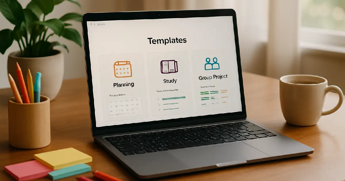 ordinateur qui affiche des idées de templates pour les plannings, l'organisation et les groupes de projet